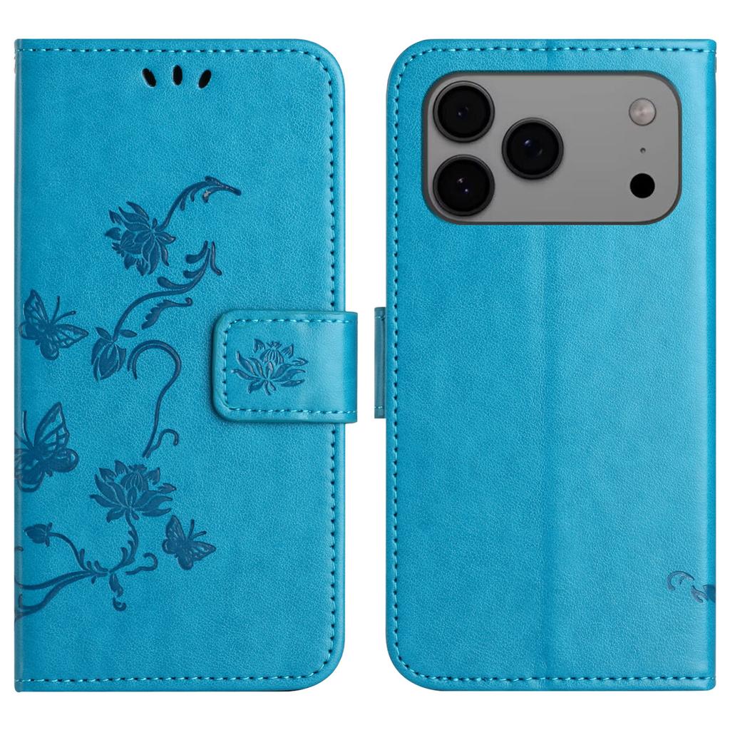 For iPhone 17 Pro Max Case Wallet Stand Imprinted Butterfly Flower PU Leather Phone Cover