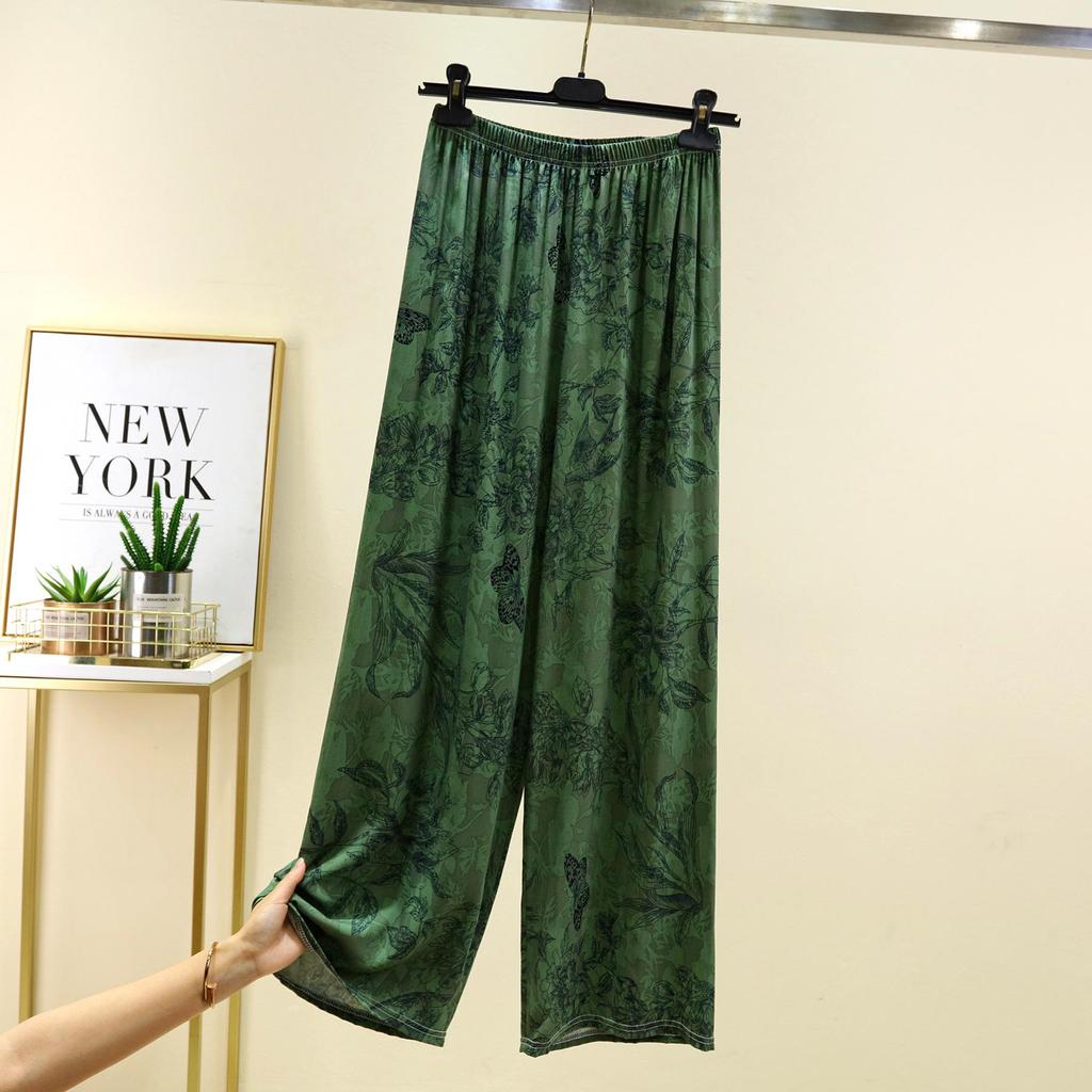 Women's French Romantic Wide-Leg Floor-Length Pants - Spring/Summer Plus Size, Elastic Waist