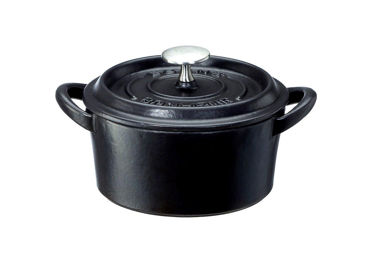 Чугунный горшок Ishigaki Bon Bonnet Cocotte, 12 см, 17 см (Ш) x 13,5 см (Г) x 9,3 см (В), Черный, Подходит для газовых и духовых плит, Артикул: 3617
