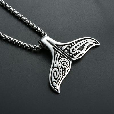 Creativity  Stainless Steel Whale Tail Pendant for Men Women Punk Hip Hop Animal Chain Necklace Jewelry Gift