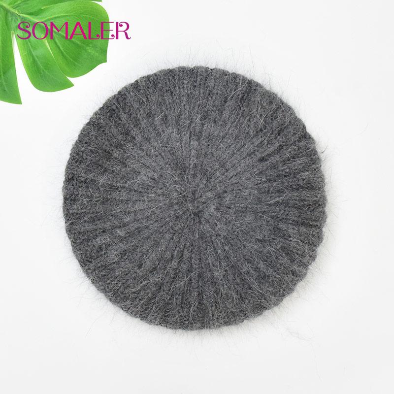 

SOMALER, зимний шерстяной берет для женщин, берет из ангорского кролика, шапка, теплые шапки во французском стиле для девочек темно серый