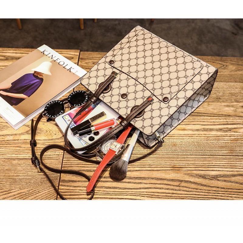 Large Capacity Tote Bag Women Soft PU Shoulder With Zipper Multi-Compartment Design Urban Chic Style