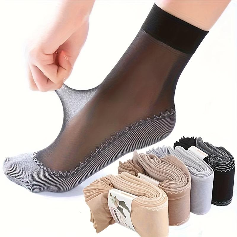 5/10/20 Pairs Women'S Sheer Mesh Ankle Socks - Ultra-Thin, Non-Slip, Stretchy Polyester Blend with Silky Velvet Finish in Black, White, Gray & Beige