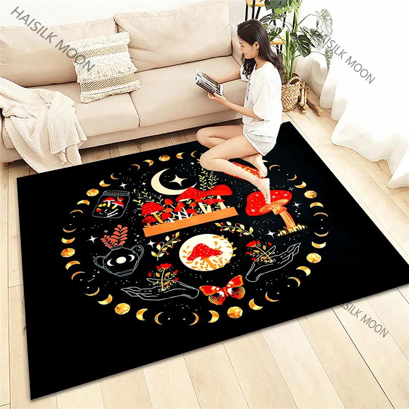 Sun Moon Flowers Tarot Printed Four Seasons Carpet Living Room Bedroom Sofa Office Large Area Decorative Mat Kids Play Rugs Gift