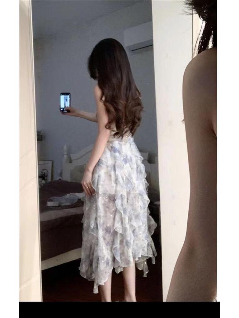 Vestido de tirantes floral de verano para mujer - Escote en V, Estilo de hada que acentúa la cintura, Dulce y moderno