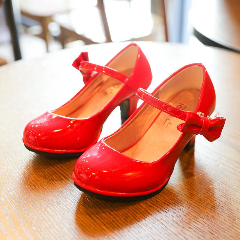 Girls Leather Shoes Autumn Bowtie Sandals New Children Shoes High Heels Princess Sweet Sandals For Girls SZ107