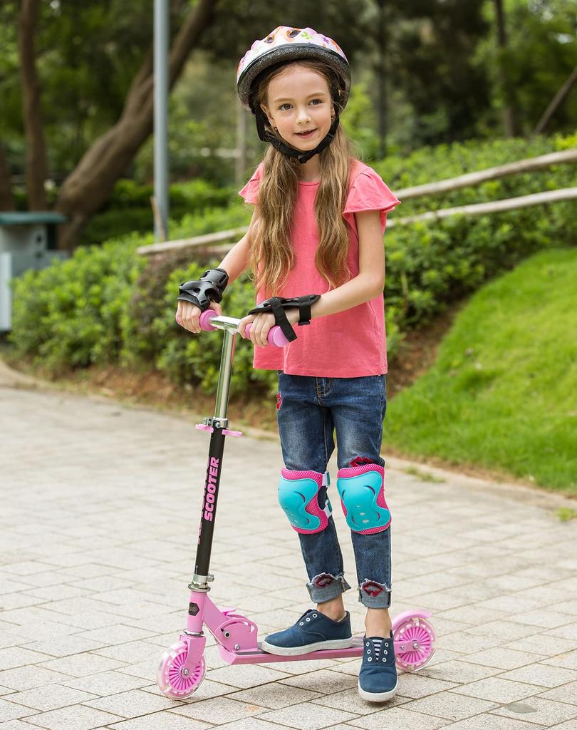 WeSkate Scooter for Kids with LED Light Up Adjustable Height Kick Scooters for Boys and Rear Fender Lightweight Folding Kids 110lb Weight Capacity