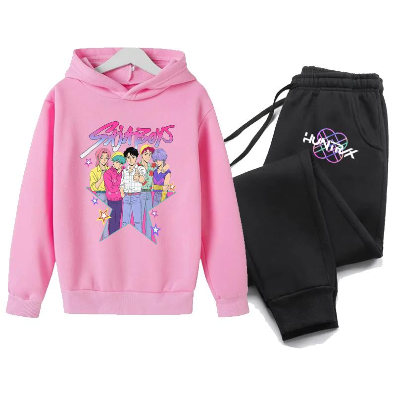 Y2K Hoodies+Hosen Sportsets KPop Dämonenjäger Koreanischer Stil Kinder Kapuzenanzug KPop Dämonenjäger Bedruckte Kinderbekleidung
