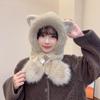 Cute Plush Beanie Hat Ear Protection Pullover Hats New Hat Scarf Kit  for Girls Women