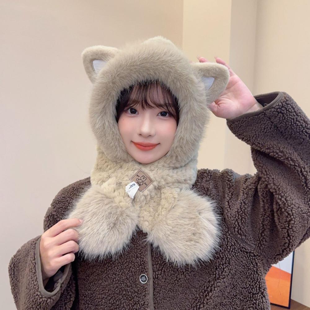 Cute Plush Beanie Hat Ear Protection Pullover Hats New Hat Scarf Kit for Girls Women