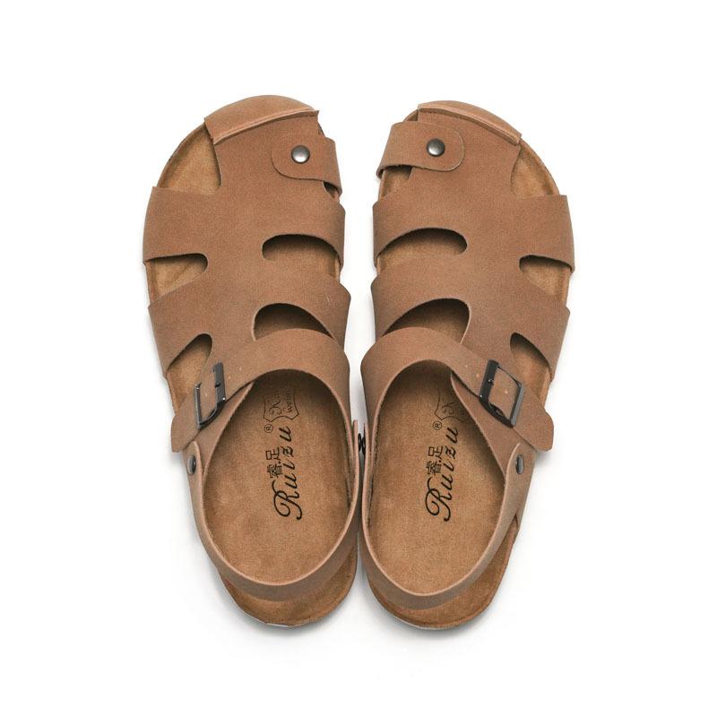 2024 New Summer Men's Cork Sandalas Suede Leather Mule Clogs Slippers Man Soft Cork Two Buckle Beach Slides Footwear For Men