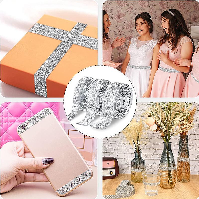 10Yard Rhinestone Ribbons Silver Self Adhesive Crystal Diamond Wrap Car Phone Bag Shoes Decoration DIY Arts Crafts Wedding Party