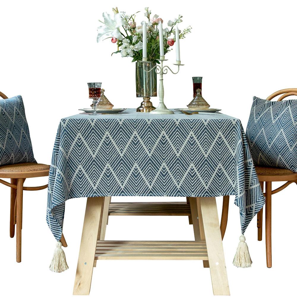 Light Luxury Rectangular Table Cloth Cotton and Linen Tassel Table Cloth Tea Table Cover Towel Decorative Stripes