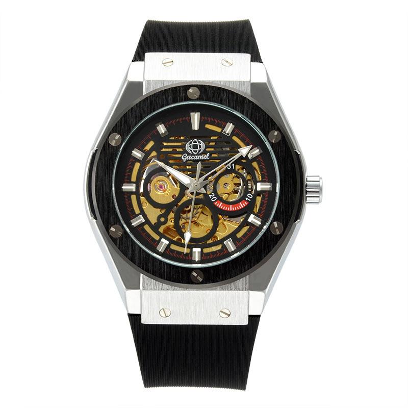 Top Neue Herren Mechanische Uhr Trendige Business Automatische Mechanische Uhr Silikonband Skelett Herrenuhr