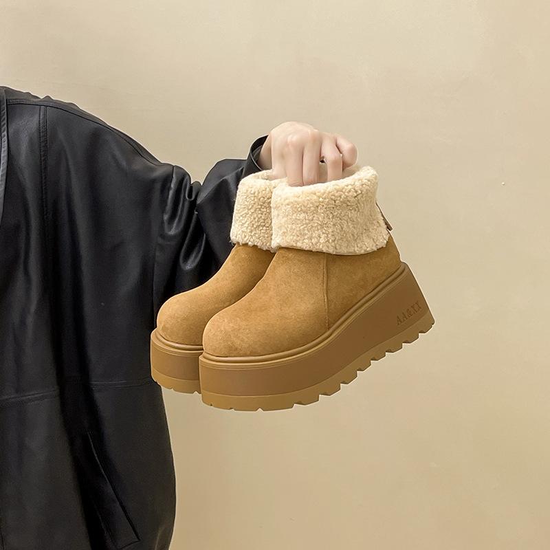 Fashion retro versatile splicing thick-soled heightening short boots women's 2025 autumn and winter new sweet wind round head boots