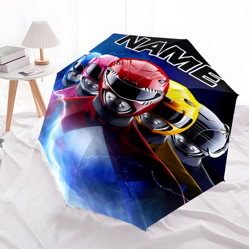 Personalized Name Mighty Morphin Power Rangers Print Umbrella - Automatic Open/Close, Eight-Rib Durable Frame, Automatic Folding Umbrella