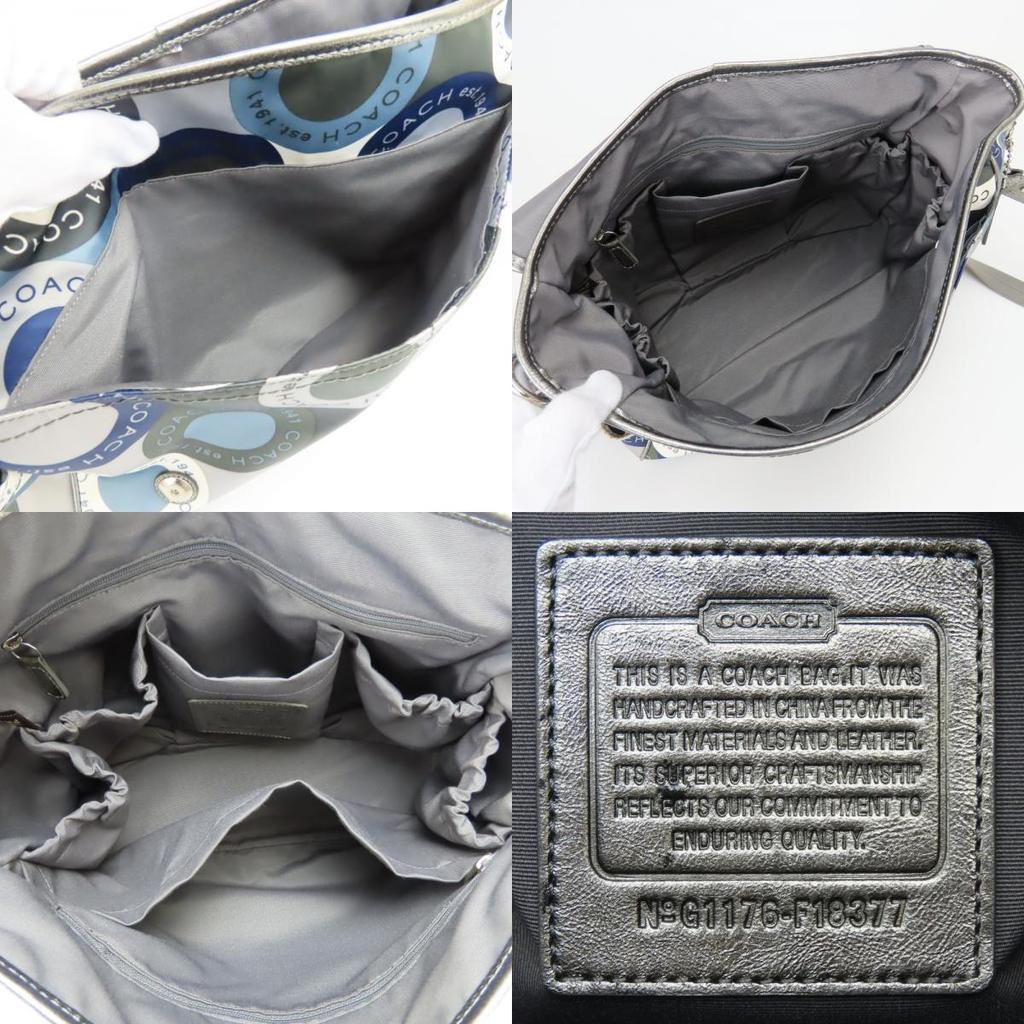 Used COACH Shoulder Bag Snap head F18377 Nylon/leather Dark marks Blue series gray Multifunctional