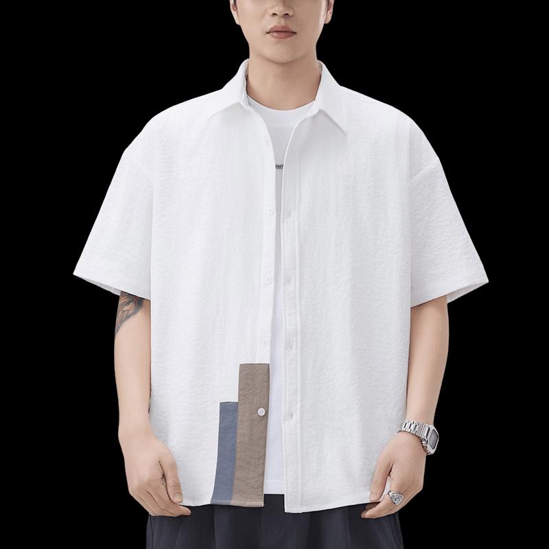 Izzueit Men's American Retro Ice Silk Quick-Dry Short-Sleeve Shirt