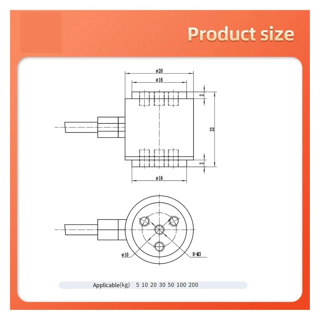 Czujniki tensometryczne Typ kolumnowy Test Kompresja Ciśnienie Siła Czujnik wagi Dostosowuje Pojemność 5/10/20/50/100/200KG Średnica 20 mm(0-10kg)