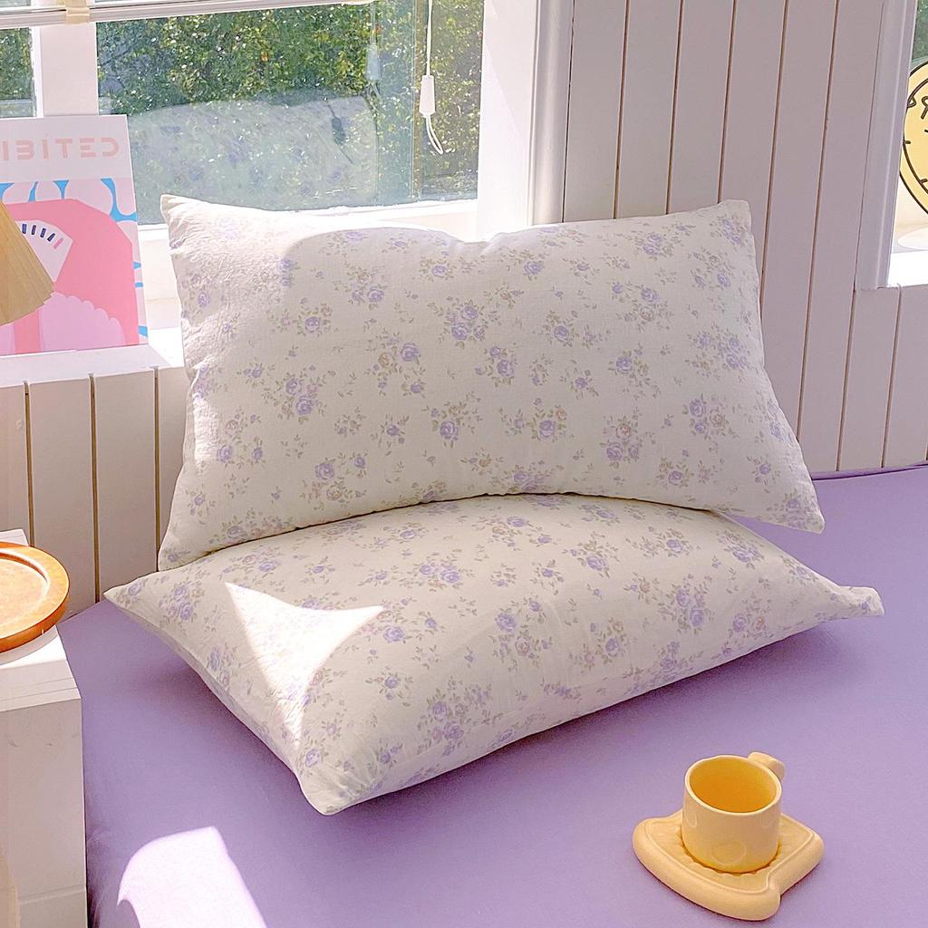 Class A Soft 100% Cotton Double Layer Gauze Pillowcase - Small Floral, Breathable, Single Piece for Summer