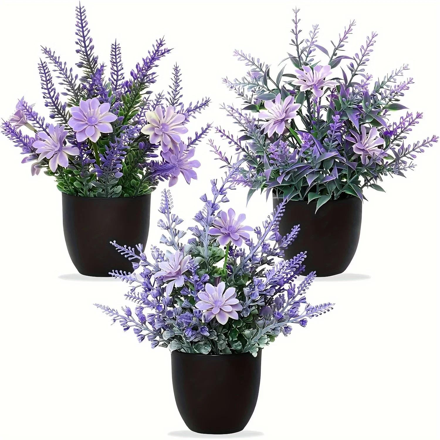 Latests Models Nordic Style Simulated Pottery Plant Purple Lavender Bonsai Desktop Living Room Fake Flower Decoration Creative