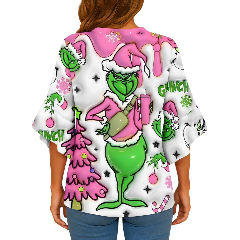 3/4 Sleeve Shirts For Women Cute Print Graphic Tees Blouses Casual Plus Size Basic Ruffled Sleeve Tops Pullover