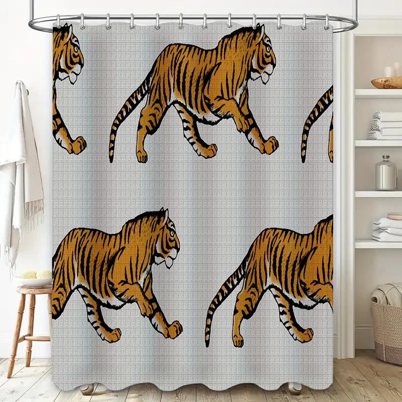 Animal Tiger Print Shower Curtain Fabric Waterproof Bathroom Decor for Home Decoration Yellow White Stripes Pattern Size: 72x84