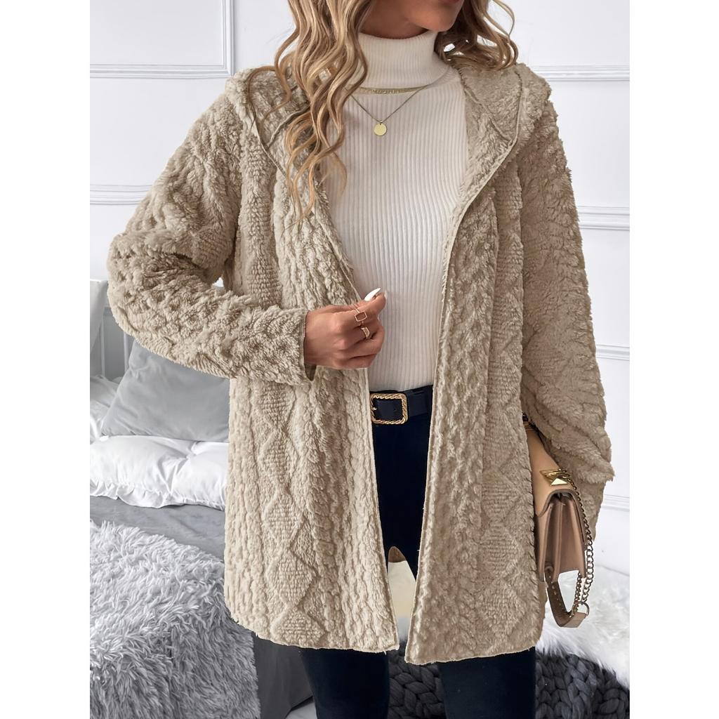 Autumn Winter Women's Fluffy Fleece Hooded Jacket Casual Versatile Outerwear