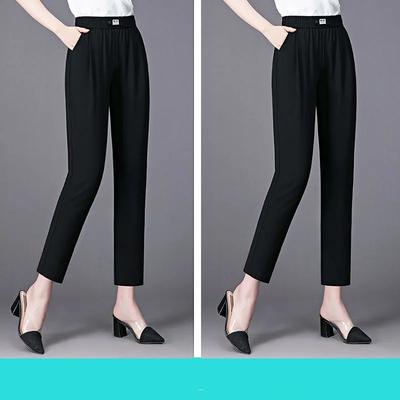 Spring and Summer Women's Solid High Waist Elastic Loose Thin Pockets Classic Harem Pants Fashion Casual Commuter Trousers