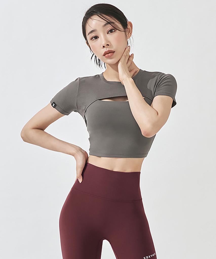 XEXYMIX Soft Touch Layered Short Sleeve Taupe Grey Xa5337F