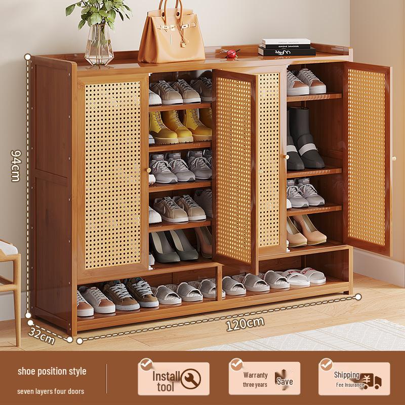 Japanese Rattan Dustproof Shoe Cabinet - Compact, Large-Capacity Entryway Storage Rack