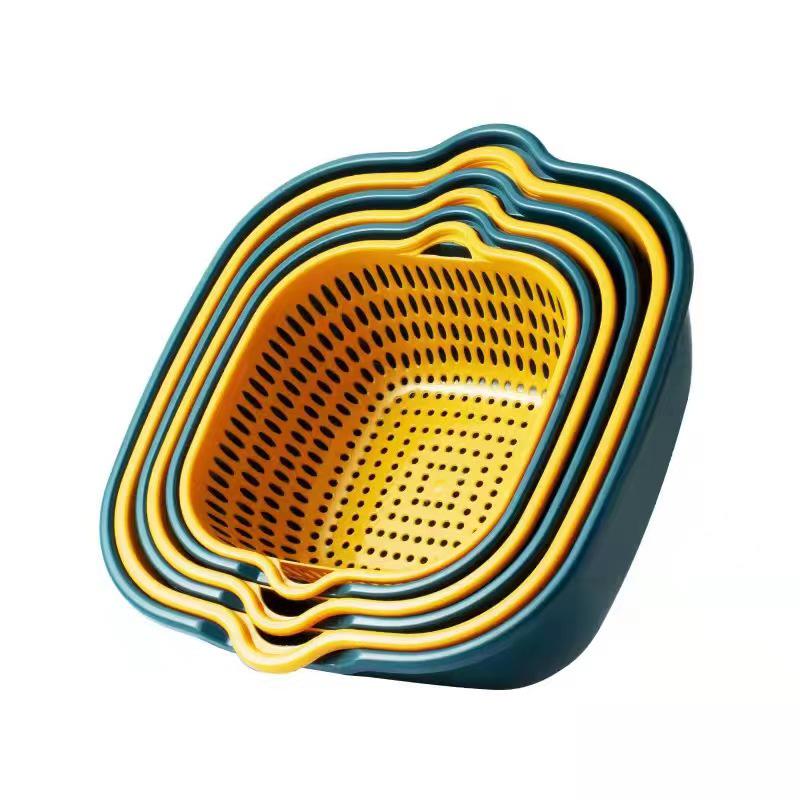 Thickened Double-Layer Vegetable Washing Basin Set - 6-Piece Multifunctional Kitchen Drainer Basket