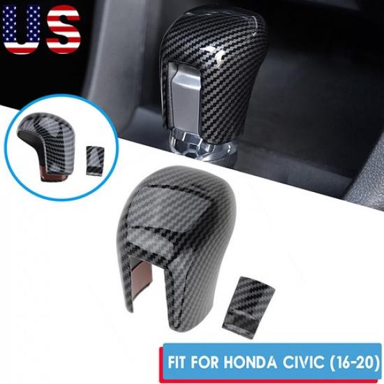 For Honda Civic 10th 2016-2021 Carbon Fiber Gear Shift Lever Knob Cover Trim