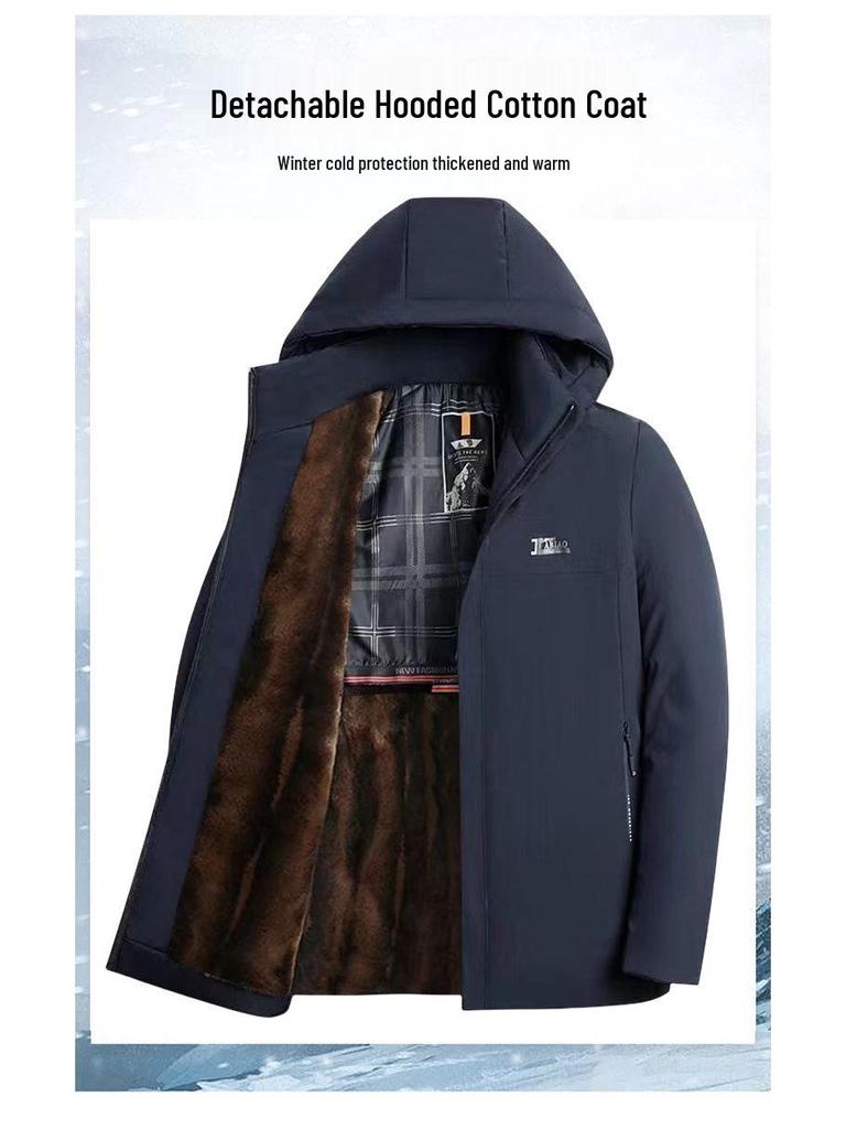 Men's Mink Velvet Parka: Winter Hooded Jacket for Middle-Aged & Elderly, Warm & Thickened with Plus Velvet