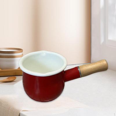 17oz Mini Milk Pan, Small Enamelware, Nonstick Sauce Pan with Wooden Handle for Melting Butter
