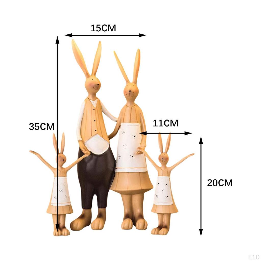 Rabbits Family Figurine Standing Statue Handmade Craft Table Decoration Centerpiece for Living