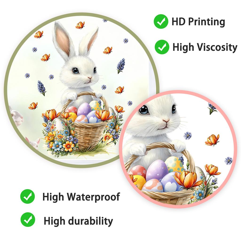 Cute Cartoon Easter Bunny Eggs Butterflies Static Cling Window Stickers No Glue Removable for Bedroom Living Room Study Holiday Decor
