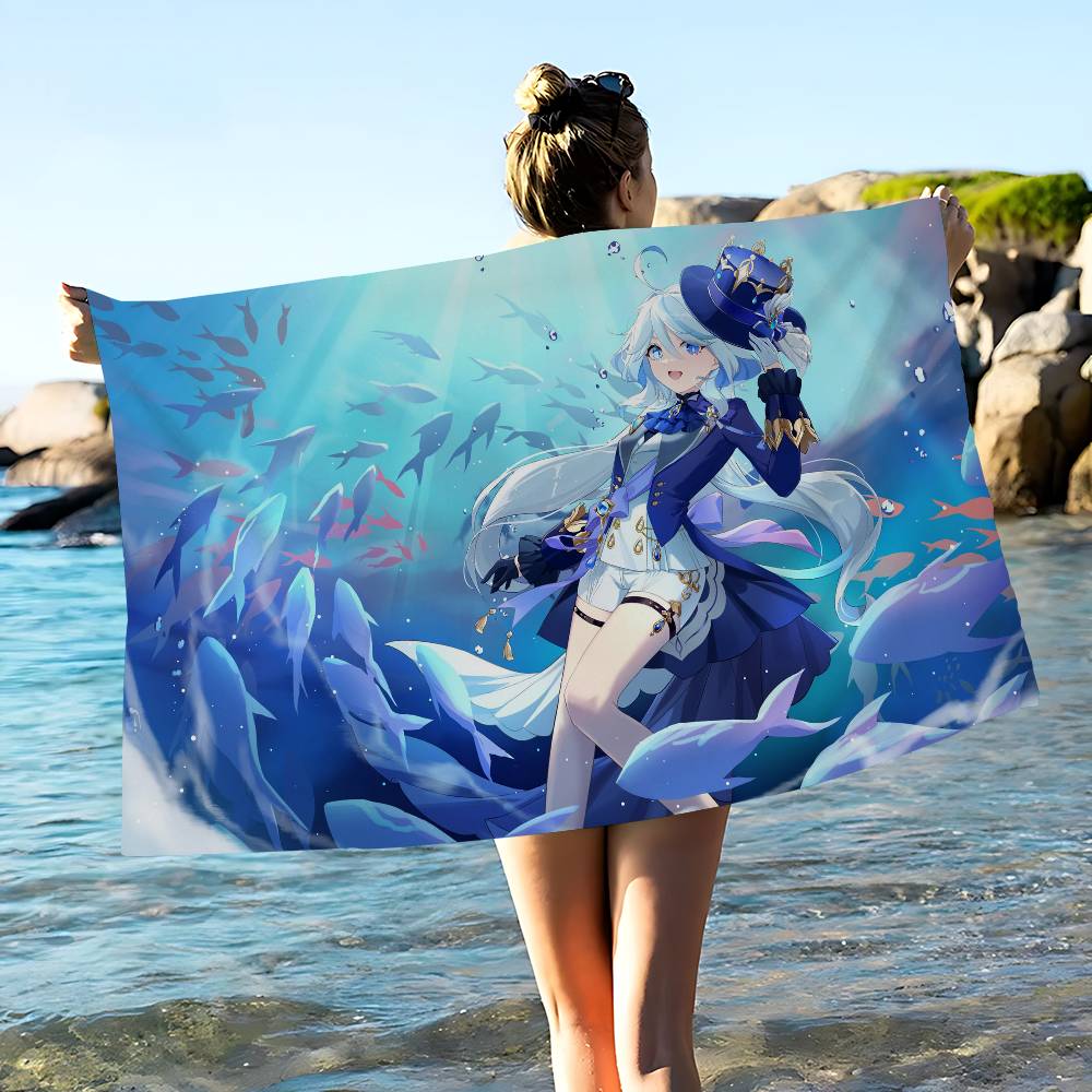Game F-furina Anime Beach Swimming Towel Soft Absorbent Washcloth Children's Gifts For Kids Travel Camping Gym