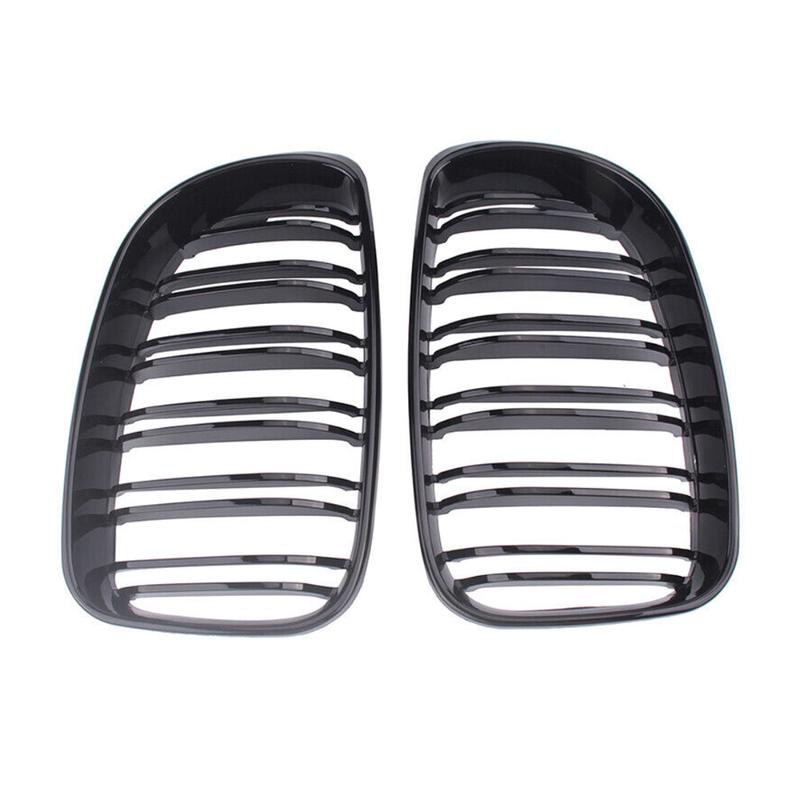 1Pair Car Front Bumper Kidney Grille For BMW E81 E87 E82 E88 128i 130i 135i 2008-2013 Glossy Black Double Line Racing Grill
