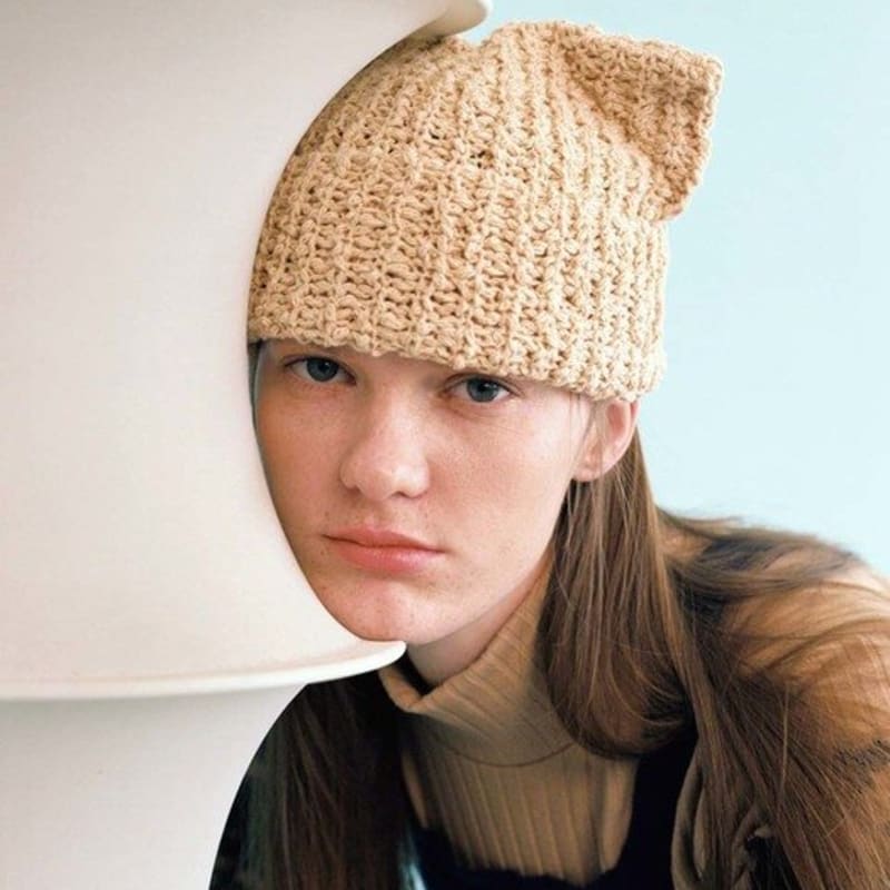 AWESOME NEEDS SS CAT KNIT HAT_BEIGE