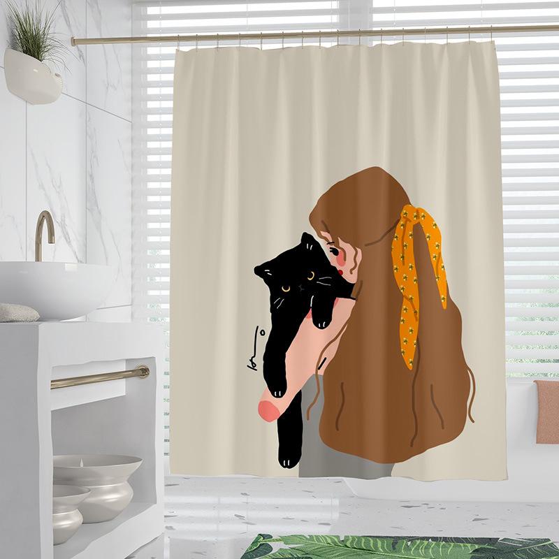Cartoon Minimalist washable Dirt-Resistant Shower Curtain Shower Head waterproof Polyester Bath Curtain For Home Decor