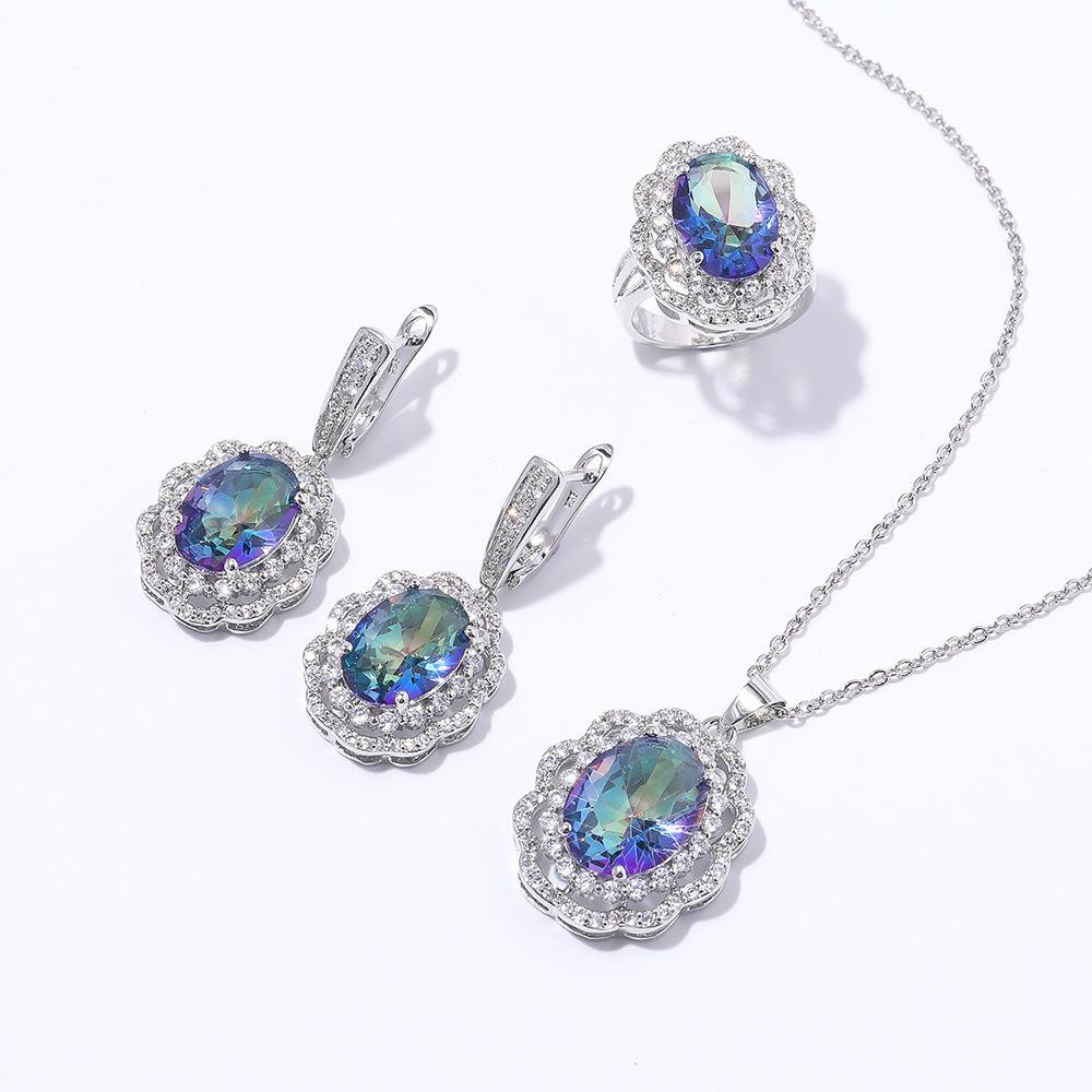 

Набор украшений из циркона из трех предметов Свадебный Свадебный Модный Набор Ожерелье Серьги Кольцо Цепочка 2025 10