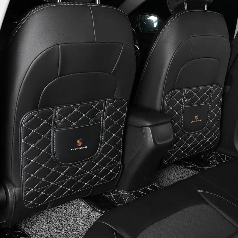 Leather Car Anti-Kick Mats Auto Seat Back Protector Cover For Porsche 911 Cayenne Panamera Macan Boxster Carrera-GT 928 918-Spyder