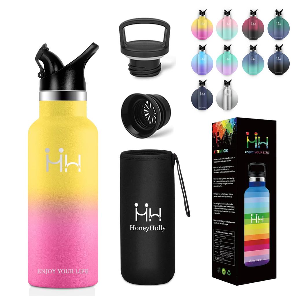 YANGYAO 500ml Vacuum Insulated Water Bottle with Stainless and Wide Keeps Drinks Hot or Suitable for Carbonated Suitable for Kids and and Seamless