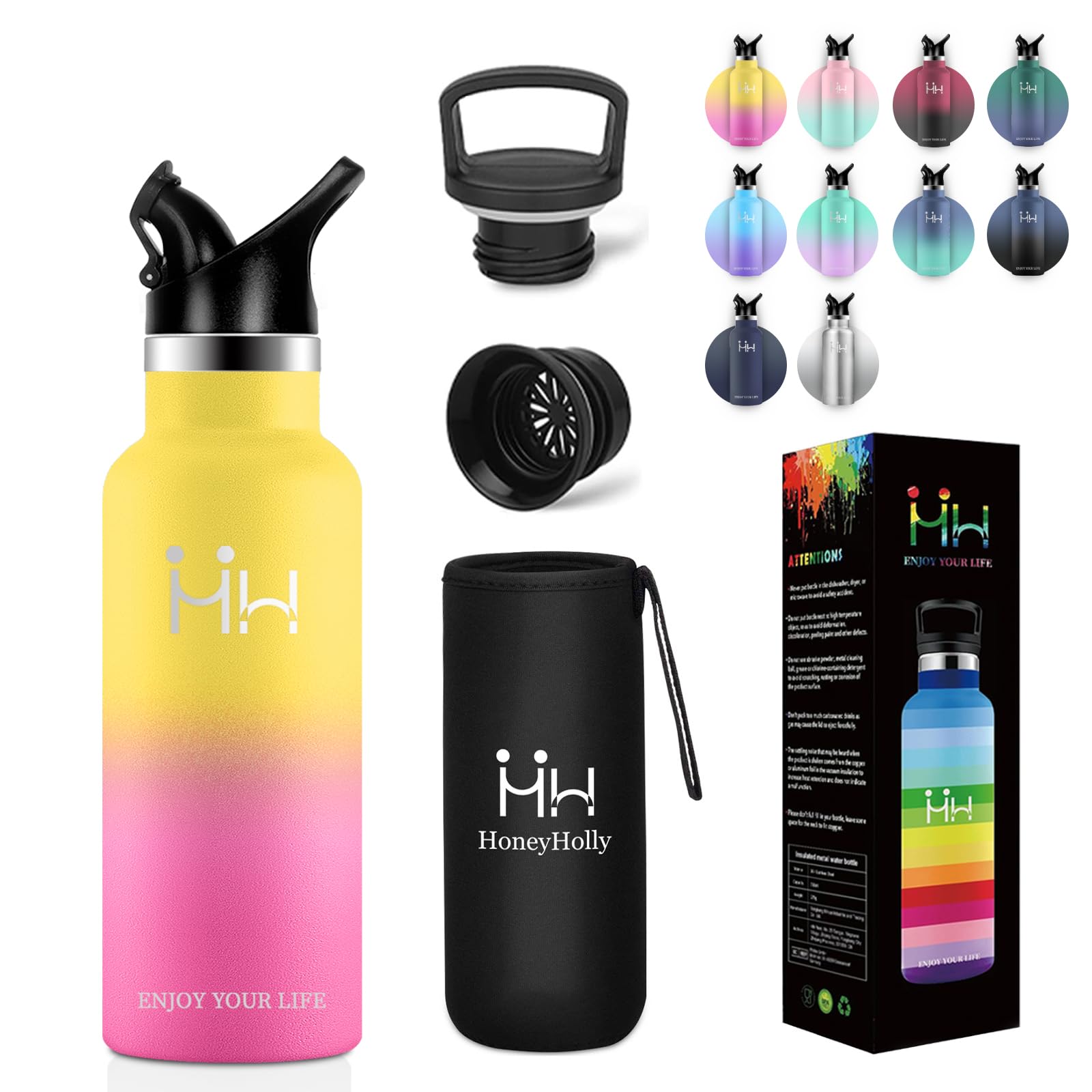 

YANGYAO 500ml Vacuum Insulated Water Bottle with Stainless and Wide Keeps Drinks Hot or Suitable for Carbonated Suitable for Kids and and Seamless