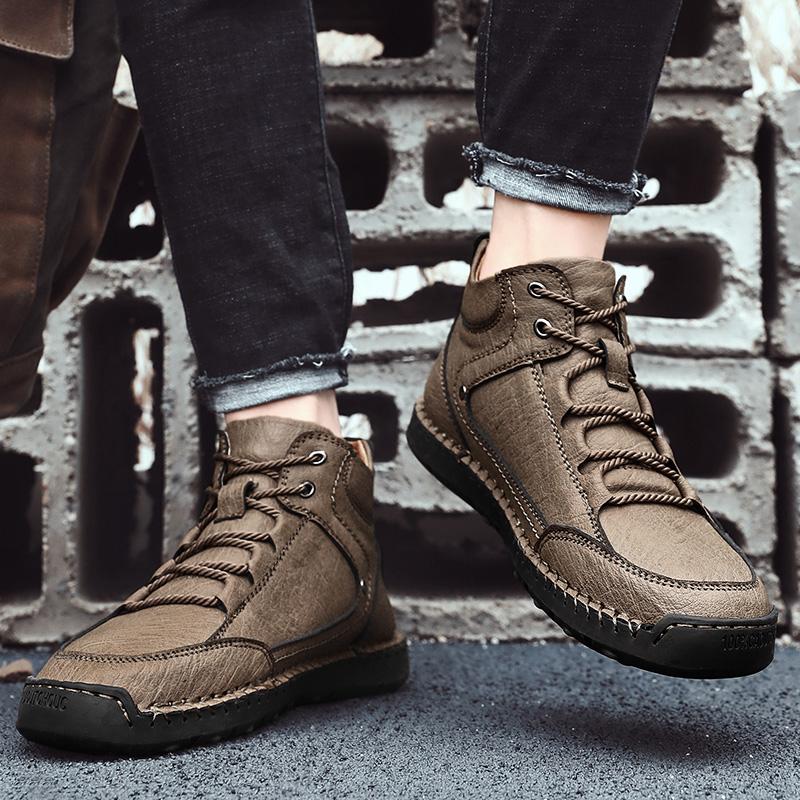 Men's Handmade Retro Leisure Shoes Large Size Casual Shoes Leather Rubber  Handmade Casual Shoes Winter Boots