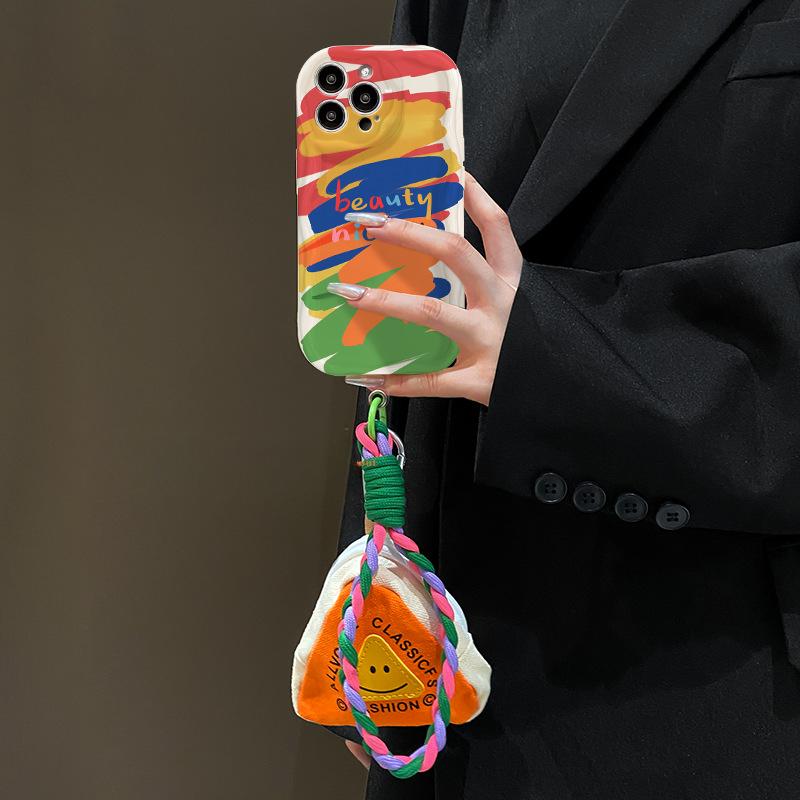 

Подходит для Apple 15 Чехол для мобильного телефона iPhone 14 Радужная масляная краска Stick Маленький кошелек 13 Силиконовый 12 Косой перекрестный рюкзак iPhone 13 mini