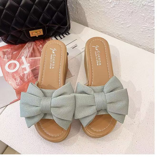 Women's Summer New Wedges Bow Outdoor Slippers Thick Sole Non Slip Lightweight Home Slippers Outdoor High Heel Slippers Sandals