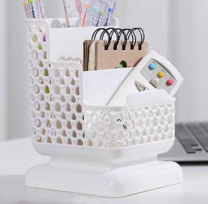 Three-Compartment Desktop Pen Holder & Hollow-Out Cosmetics Organizer One Size