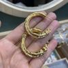 High Color Retention Paris Fashion Retro Pleated Stud Earrings Gold-Plated Irregular Simple Earrings Temperament Circle Earrings Hong Kong Style